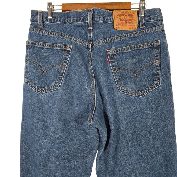 Vintage Levis 550 Jeans Size 36X32 Blue Denim Creased Straight Leg - Picture 3 of 7